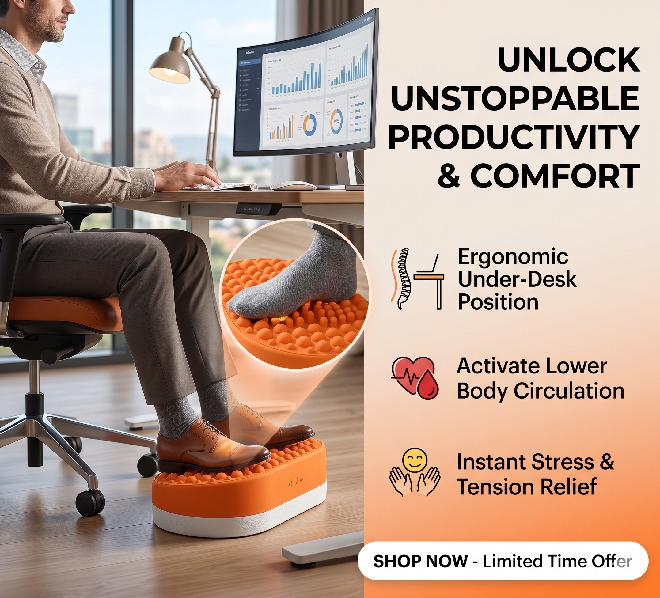 Ergonomic Anti-Fatigue Footrest Massage Mat