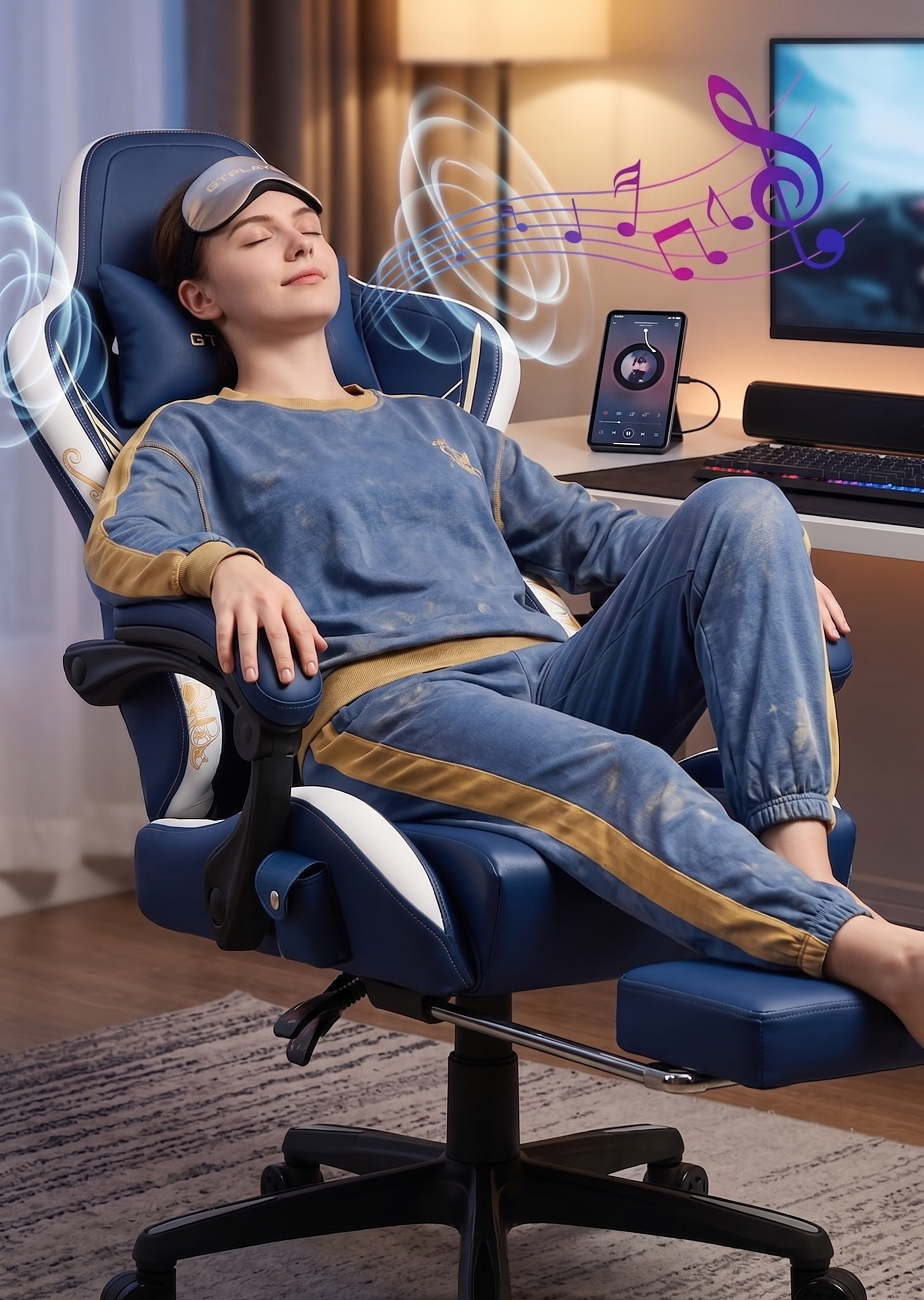 GTPLAYER Dragon Series Gaming Chair – Bluetooth Speakers & Footrest | Royal Blue