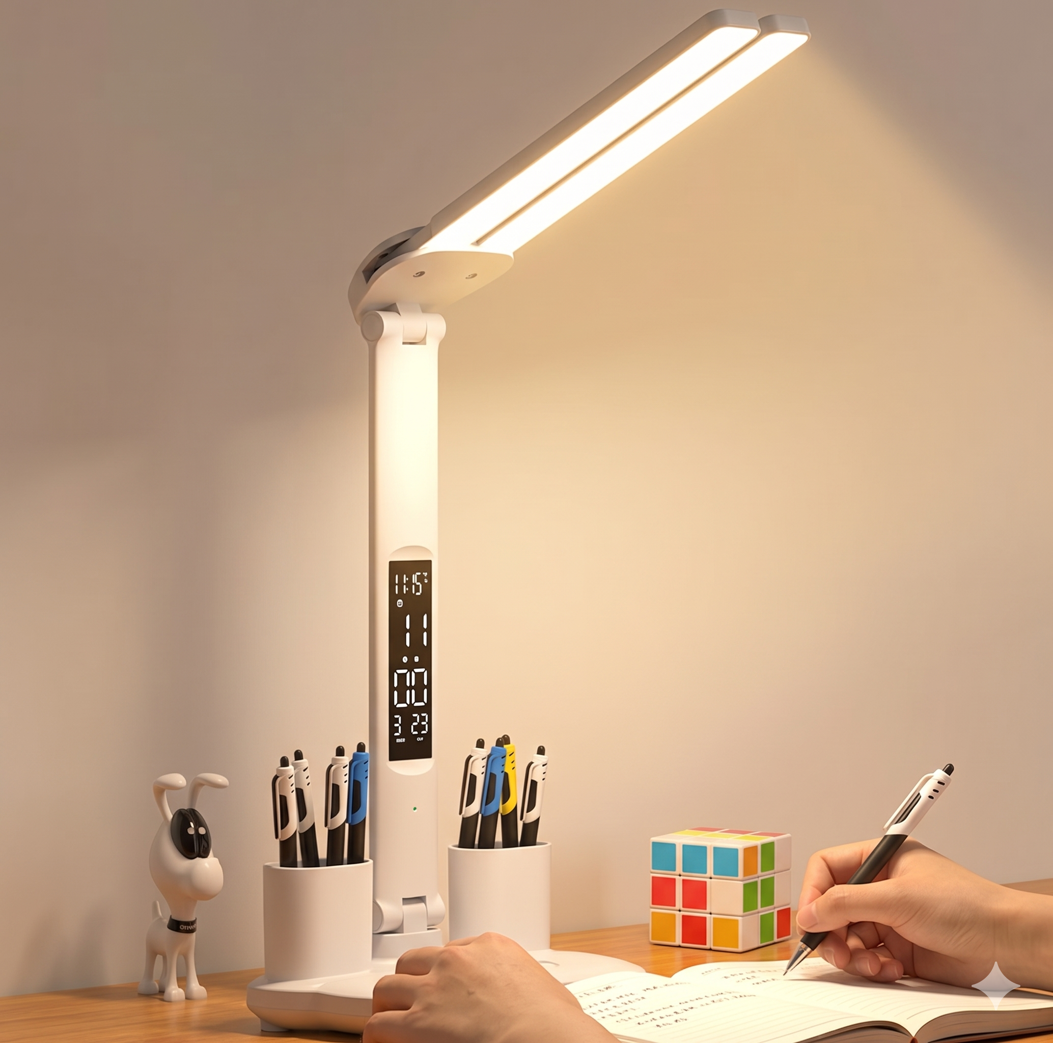 LED Dual-Head Desk Lamp – Touch Dimming, 3 Colour Modes, USB-Powered