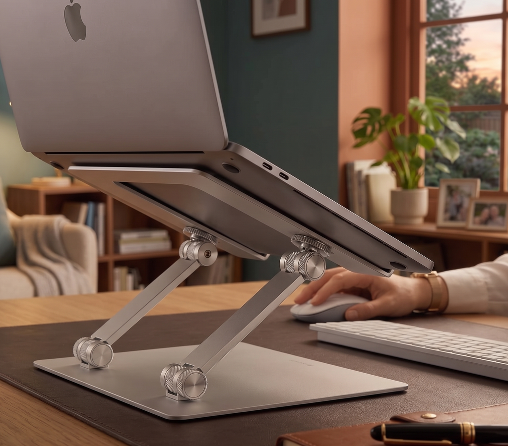 Ergonomic Foldable Laptop Stand for Desk – Silver, Fits up to 17.3"
