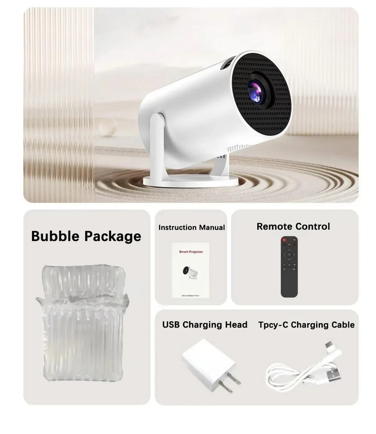 HY300 Portable 4K Movie Projector – Android 11, 300 ANSI, BT5.4 Speaker, Outdoor & Camping