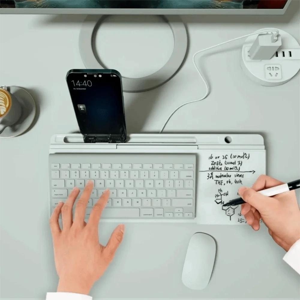 Glass Desk Whiteboard with Storage & Keyboard Stand
