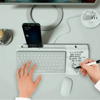 Glass Desk Whiteboard with Storage & Keyboard Stand