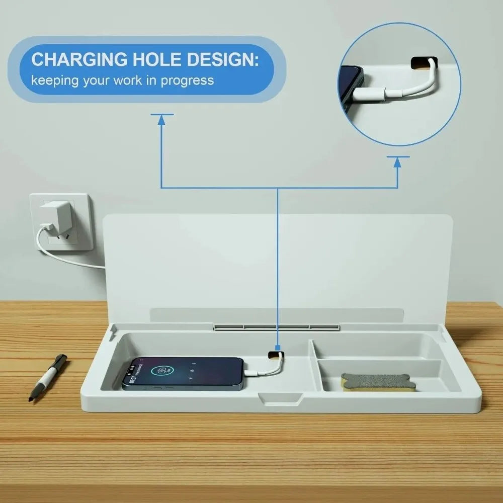 Glass Desk Whiteboard with Storage & Keyboard Stand
