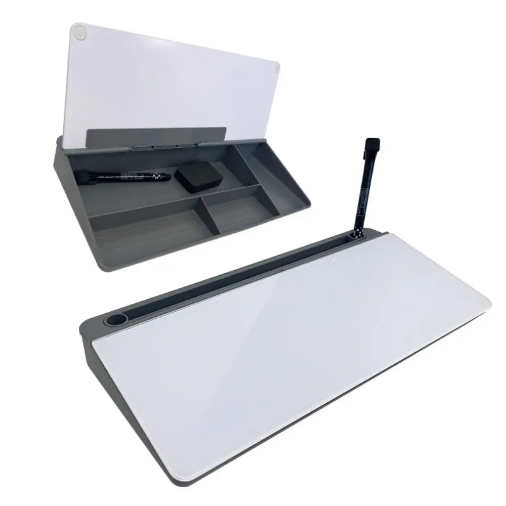 Glass Desk Whiteboard with Storage & Keyboard Stand