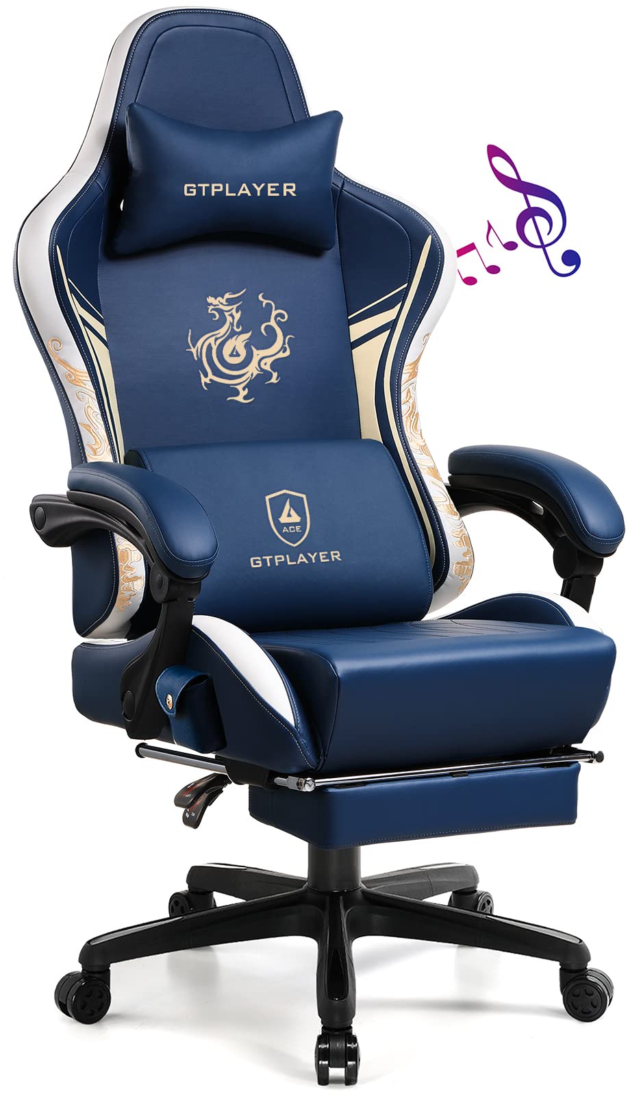 GTPLAYER Dragon Series Gaming Chair – Bluetooth Speakers & Footrest | Royal Blue